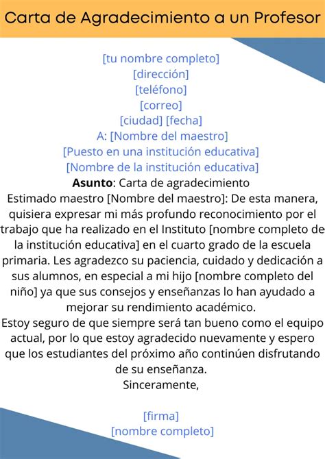 Carta De Agradecimiento A Un Profesor Modelos De Carta