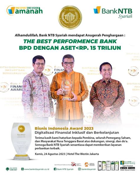 Bank NTB Syariah Raih Penghargaan The Best Performance Bank