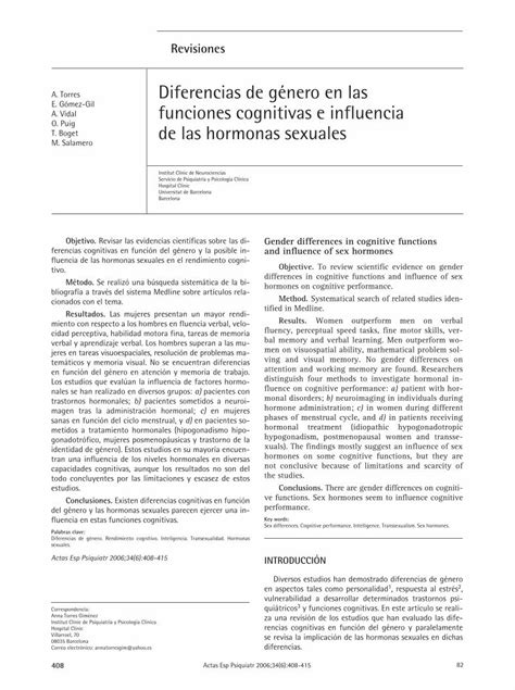 Pdf Diferencias De G Nero En Las Funciones Cognitivas Influencias De