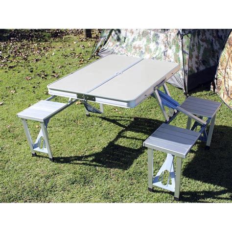 Mesa Dobrável Em Aluminio Camping Tipo Maleta 4 Banquetas em Promoção