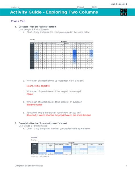 Activity Guide Exploring Two Columns Unit 5 Lesson 4 Studocu