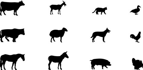 Farm Animals Vector Silhouette Set 13735414 Vector Art At Vecteezy