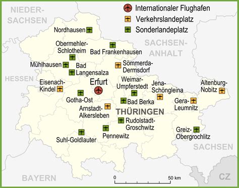 Map of airports in Thuringia - Ontheworldmap.com