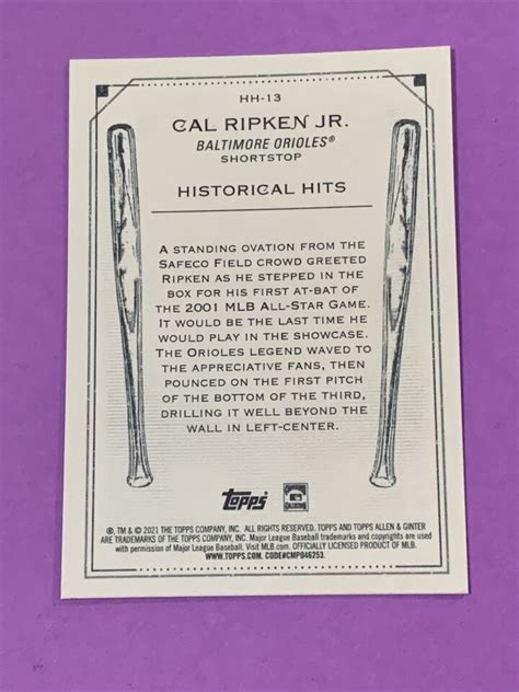 2021 Topps Allen Ginter Cal Ripken Jr Historical Hits HH 13