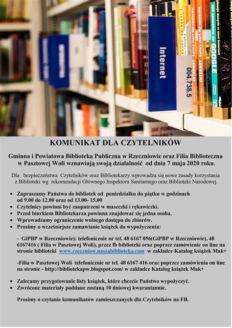 Biblioteki W Rzeczniowie I Pasztowej Woli Wznawiaj Dzia Alno