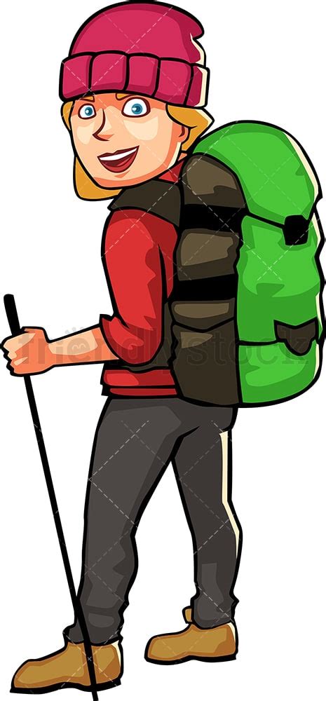 Woman Wearing Hiking Gear And Backpack Cartoon Clipart FriendlyStock