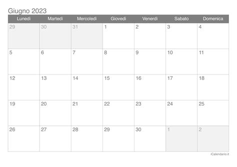Calendario Giugno Da Stampare