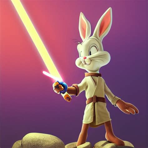 Krea Ai Bugs Bunny Jedi Holding A Lightsaber Posed On A R