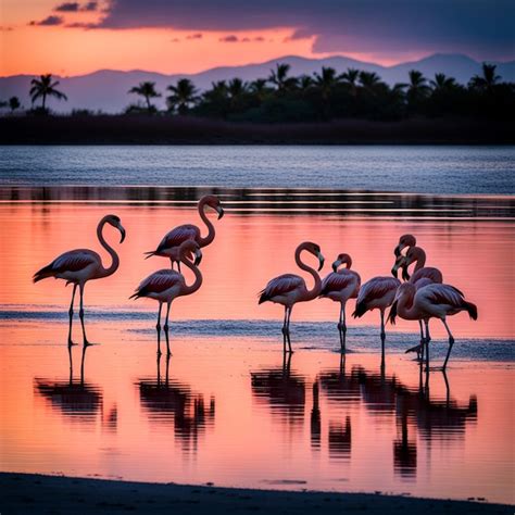 Flamingos On The Beach Premium Ai Generated Image
