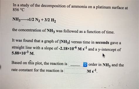 Solved In a study of the decomposition of ammonia on a | Chegg.com