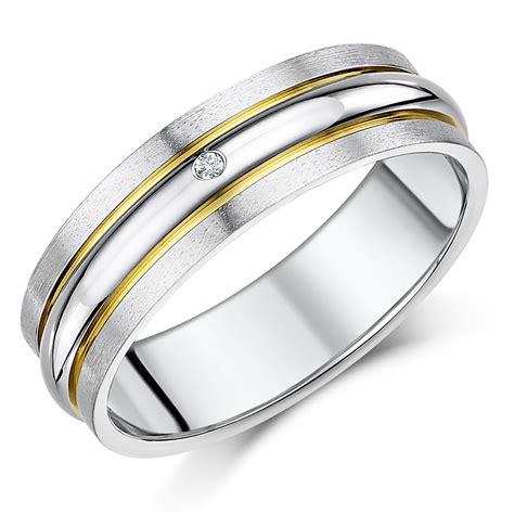 7mm Mens Titanium Diamond Double Grooved Two Tone Ring Titanium