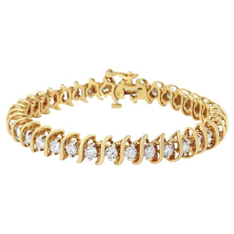 18k Yellow Gold 3 0 Carat Diamond Tennis S Link Bracelet For Sale At