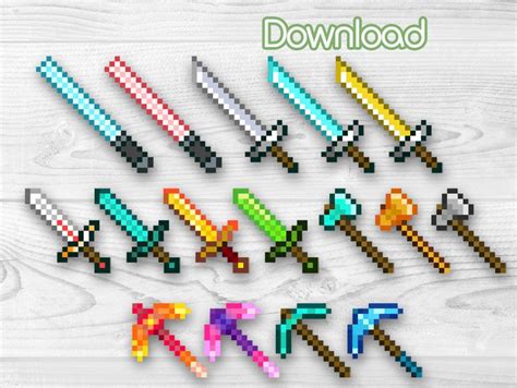 Pixel Printable Game Weapons Sword Axe Clipart Minecraft Svg Pdf Digital Download Etsy