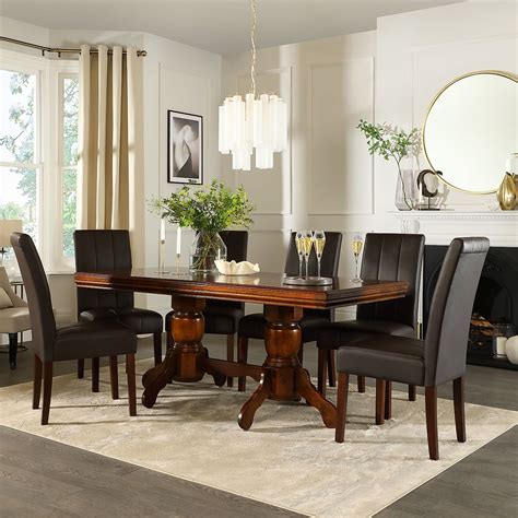 Chatsworth Dark Wood Extending Dining Table with 4 Carrick Brown ...