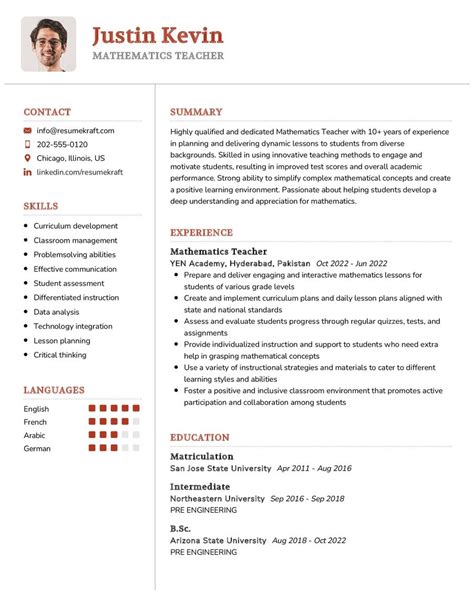 Mathematics Teacher Cv Example In 2025 Resumekraft