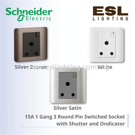 Schneider Zencelo Series 15a 1 Gang 3 Round Pin Switched Socket With Shutter And Ondicator E8415