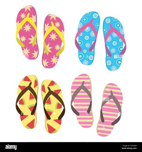 Vector Set Of Colorful Flip Flops Illustration Isolated On White