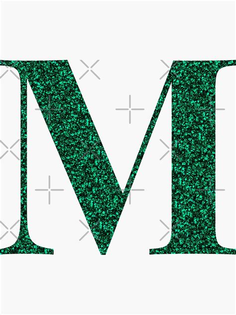 Letter M Emerald Dark Green Glitter Effect Alphabet Sticker For Sale