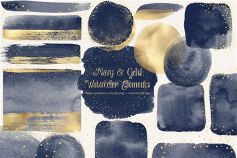 Navy And Gold Watercolor Elements Graphic By Digital Curio Creative