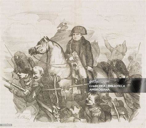 Napoleon Bonaparte At The Battle Of Waterloo June 18 Engraving From