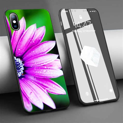 Coque roxo margarida flor gotas de água silicone macio caso do telefone