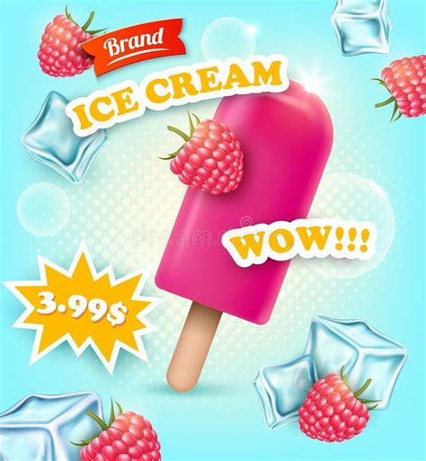 Realistic Detailed 3d Fruit Sorbet Ice Cream Ads Banner Concept Poster