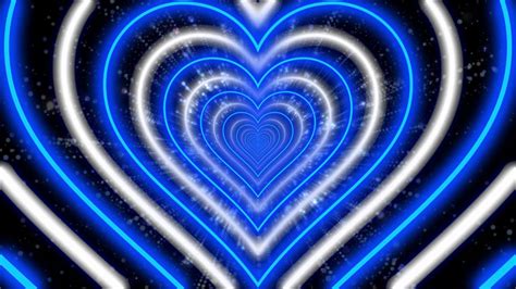 💙🤍blue And White Neon Lights Love Heart Tunnel Background Video Loop1 Hour No Sound Wallpaper