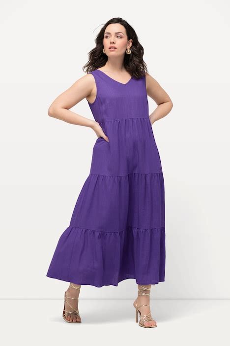 Robe sans manches en lin mélangé Silhouette en A évasée décolleté en