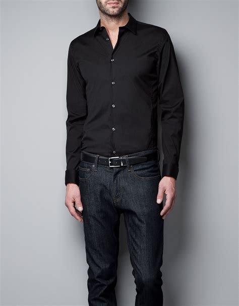 Zara Shirt With Link Cuffs In Black For Men Lyst