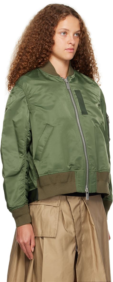 Sacai Khaki Pleated Bomber Jacket Sacai