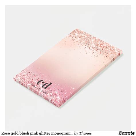 Rose Gold Blush Pink Glitter Monogram Glam Post It Notes Zazzle