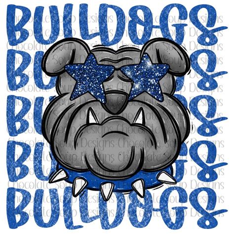 a bulldog with stars on it's head and the words bulldogs are in blue