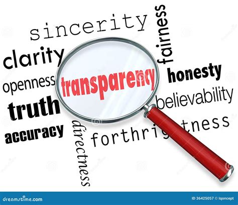 Transparency Word Magnifying Glass Sincerity Openness Clarity Stock