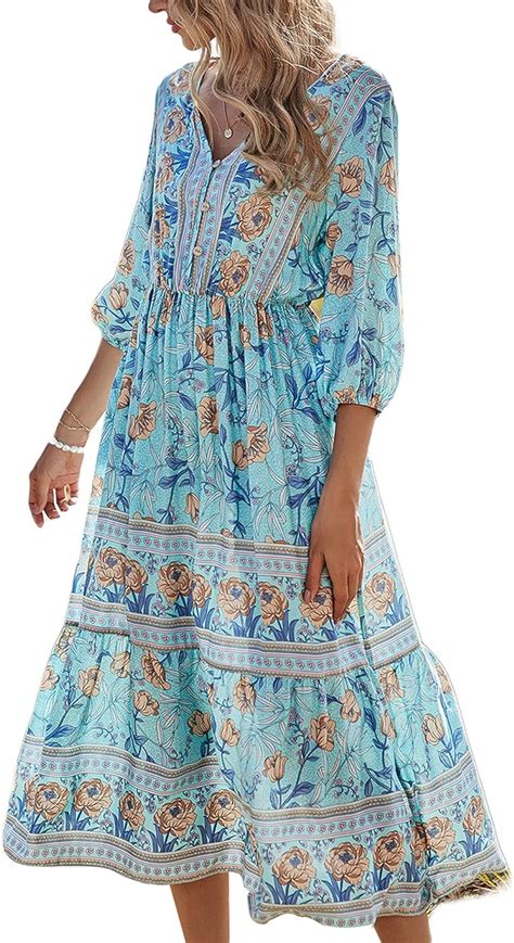 SKZZVI Bohemian Kleid Damen Lang Elegant Kleid Maxi Blumendruck Kleid