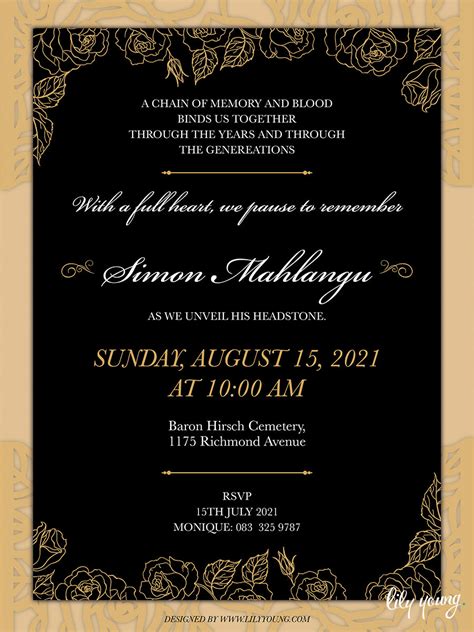 Simon Tombstone-Unveiling Online Invitation – Lily Young Designs