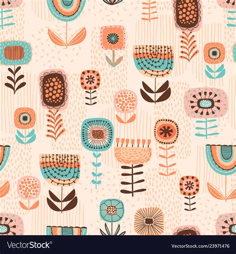 Folk Floral Seamless Pattern Modern Abstract Vector Image