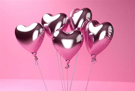 Premium Ai Image Pink Heart Shaped Foil Balloons On A Pink Background