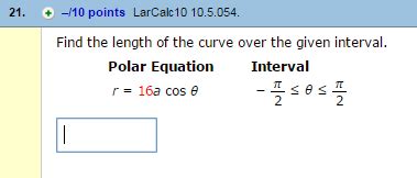 Solved 21 O 10 Points LarCalc 10 10 5 054 Find The Length Of Chegg