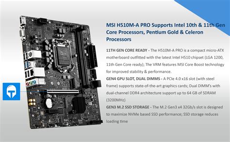 Msi H510m A Pro Intel 10th And 11th Gen Lga 1200 Motherboard