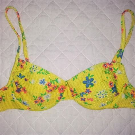 Vintage S Yellow Floral Bikini Top Size Depop