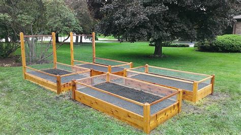 4 Four 4x8 Ft Pine Raised Garden Beds With Six Foot Trellis For