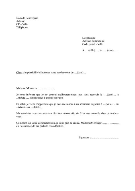 Lettre pour avertir de votre indisponibilité à un rendez vous