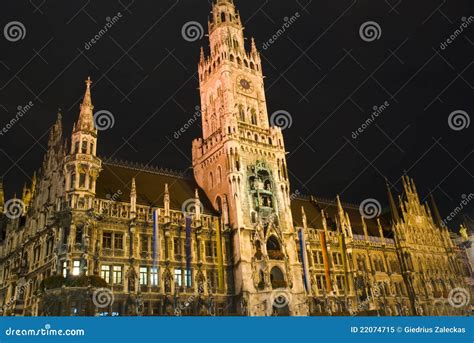 The Night Scene Of Town Hall At The Marienplatz Stock Image Image Of