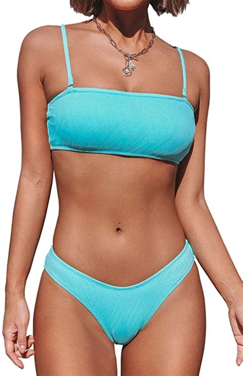 CUPSHE Women S Low Rised Blue Bandeau Bikini Sets WF Shopping