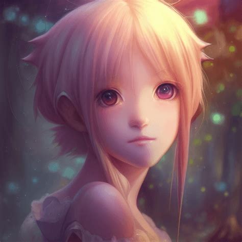 Cute and Adorable Anime Girl Big Puppy Eyes Glowing Full Portrait Enchanted Forest Background ...