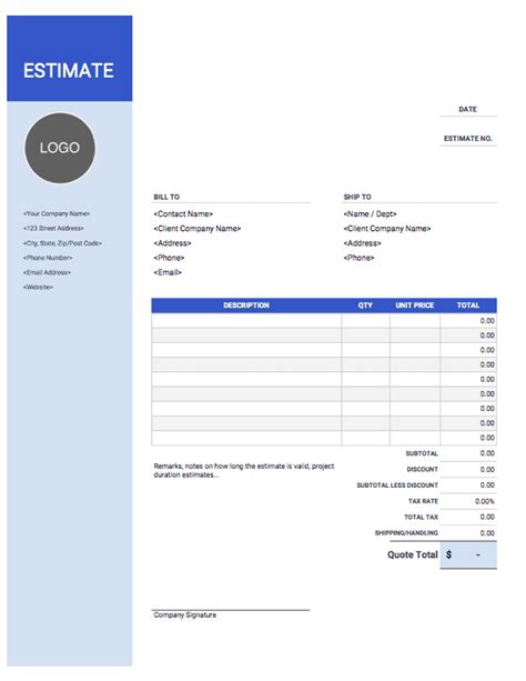 Free Moving Estimate Templates