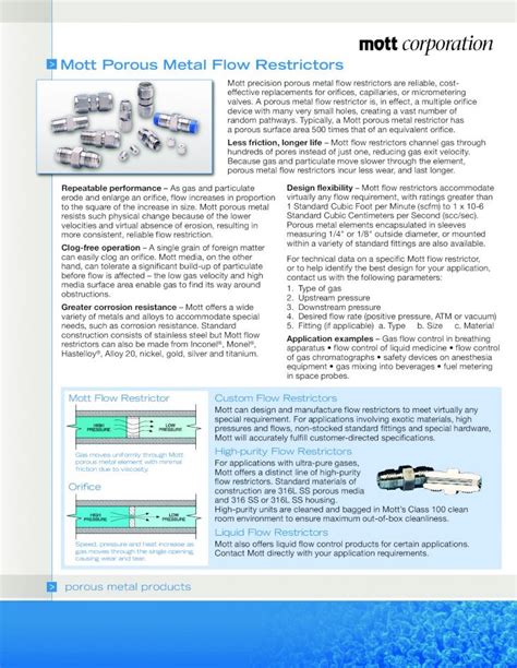 Pdf Mott Porous Metal Flow Restrictors Mott Corp Flowrestrictors