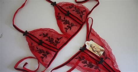 FASHION CARE U L Red Sheer Sexy Peek A Boo Embrodery Floral Bikini Pcs Bra Set