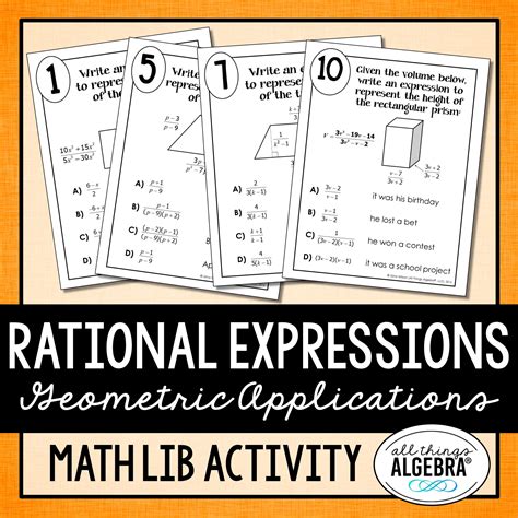 Rational Expressions Applications Math Lib Activity - All Things Algebra®