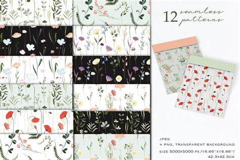 Wildflower Seamless Patterns By Happywatercolorshop Thehungryjpeg